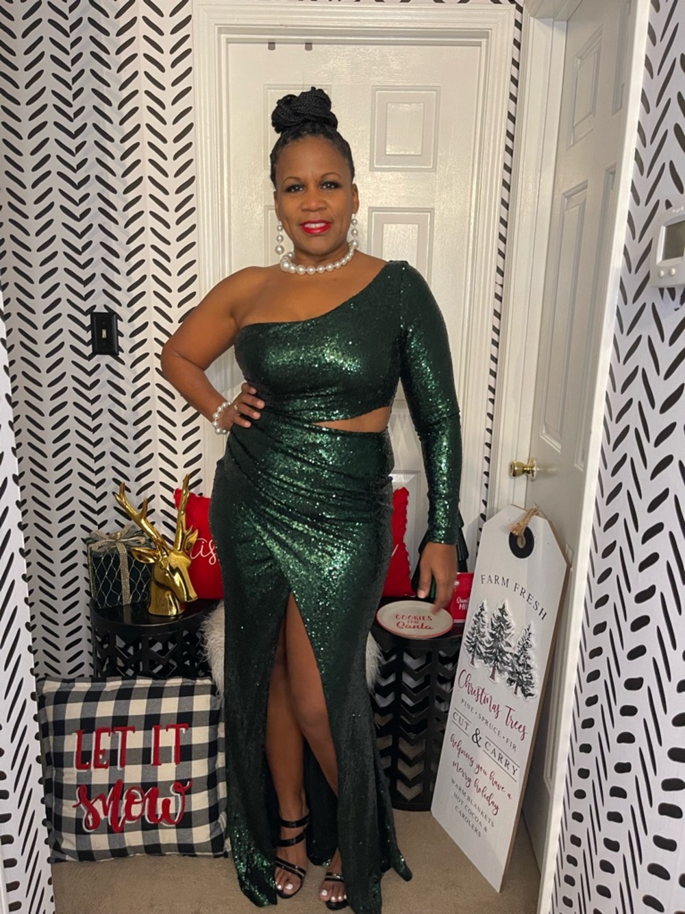 Fashion Nova One-Shoulder Emerald Green Sequin Gown